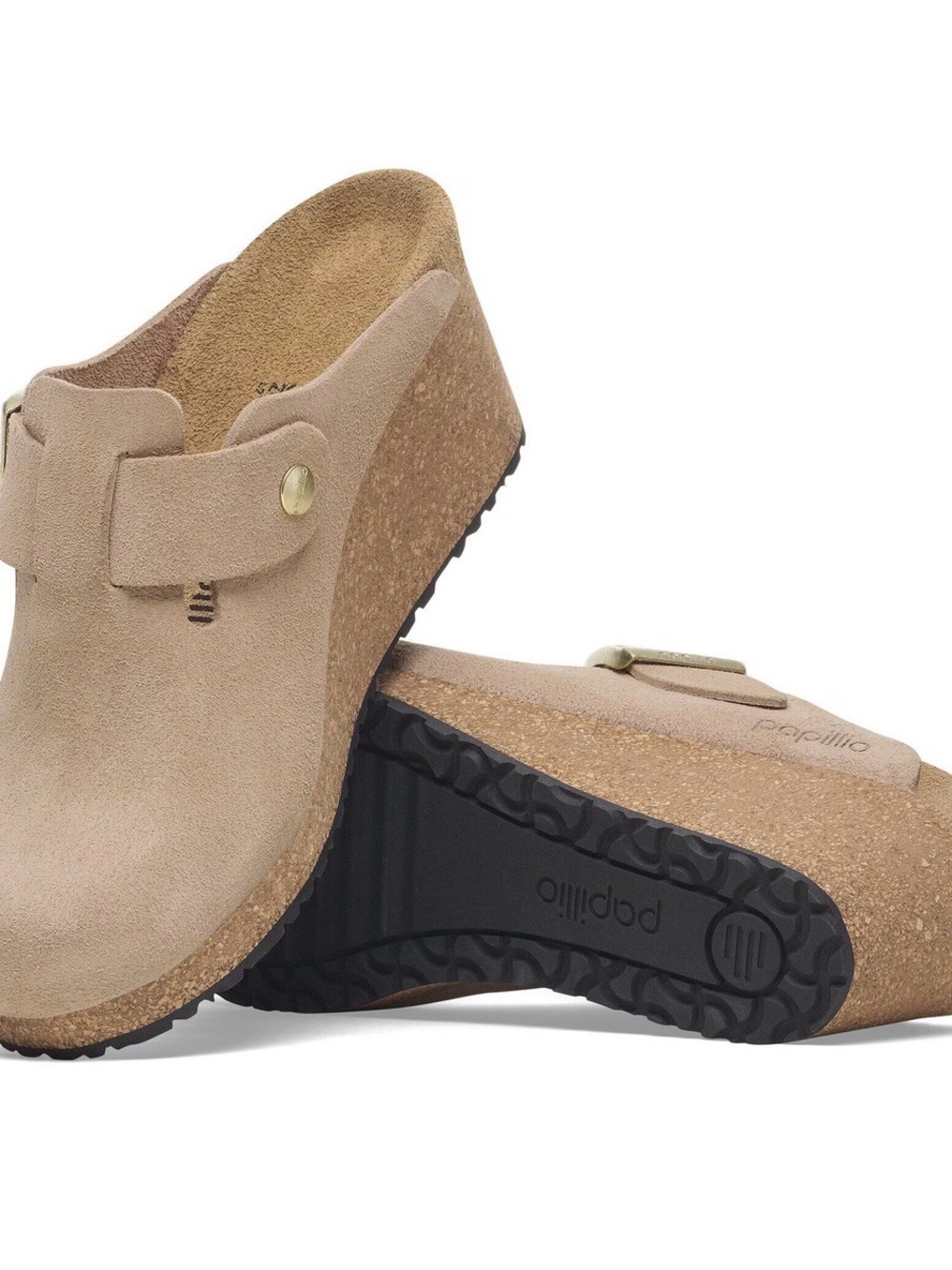 Papillio Beige Suede Cork Wedge Clogs
